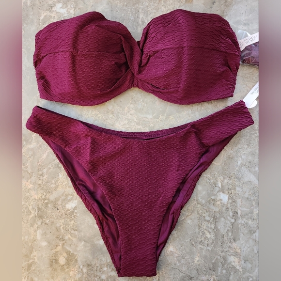 38DDD/XXL VS Swim Twist Bandeau PushUp Bikini Top Brazilian Bikini Set - Picture 1 of 11
